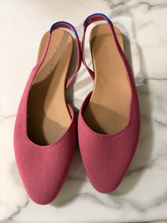 Rothy's Shoes - Rothy's Rose Pink Slingback Flats with Blue Trim